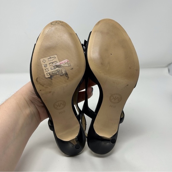 Michael Kors Livvy Black Leather Slingback Sandals Size 6.5 with Studded Bow - Picture 8 of 12